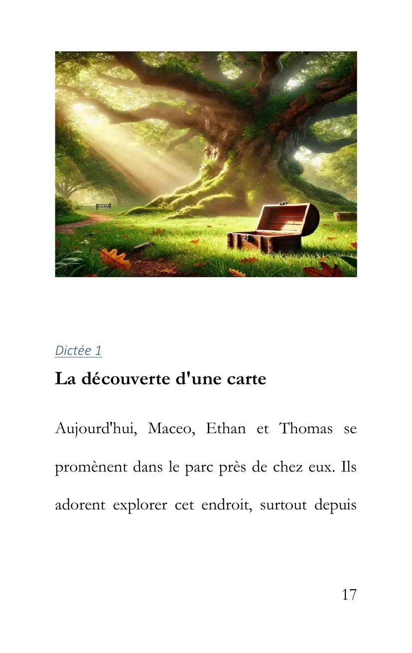 Première page de la dictée La découverte d’une carte